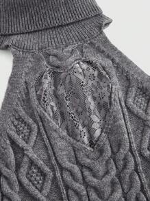 ROMWE Kawaii Heart Hollow-Out Lace Flower Knitted Sweater Dress