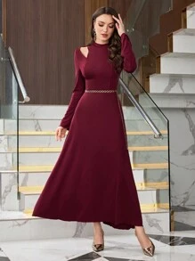 Modelyn Women's Elegant Off Shoulder Long Sleeve Midi Dress Burgundy Maxi Women Outfit Long Evening Dresses
