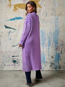 Denimoi Autumn/Winter Casual Cable Knit Wool-Like Long Cardigan - Purple - View 2