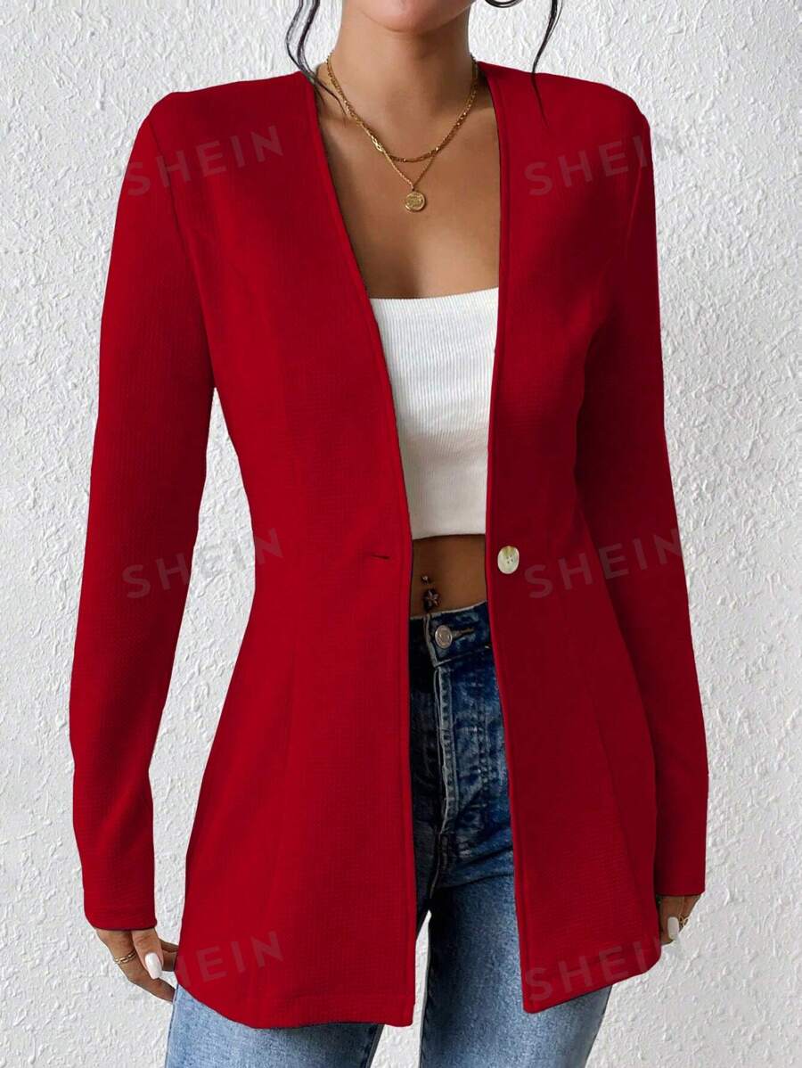 Chiquease Blazer de vestir/informal de unicolor con cintura para mujer