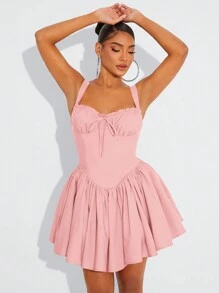 SHEIN SXY Princess Style Red Ballerina Tutu Dress For Birthday/Date/Party, With Built-In Crinoline (Non-Removable) Wedding Guest Dress Women - Pink - View 3