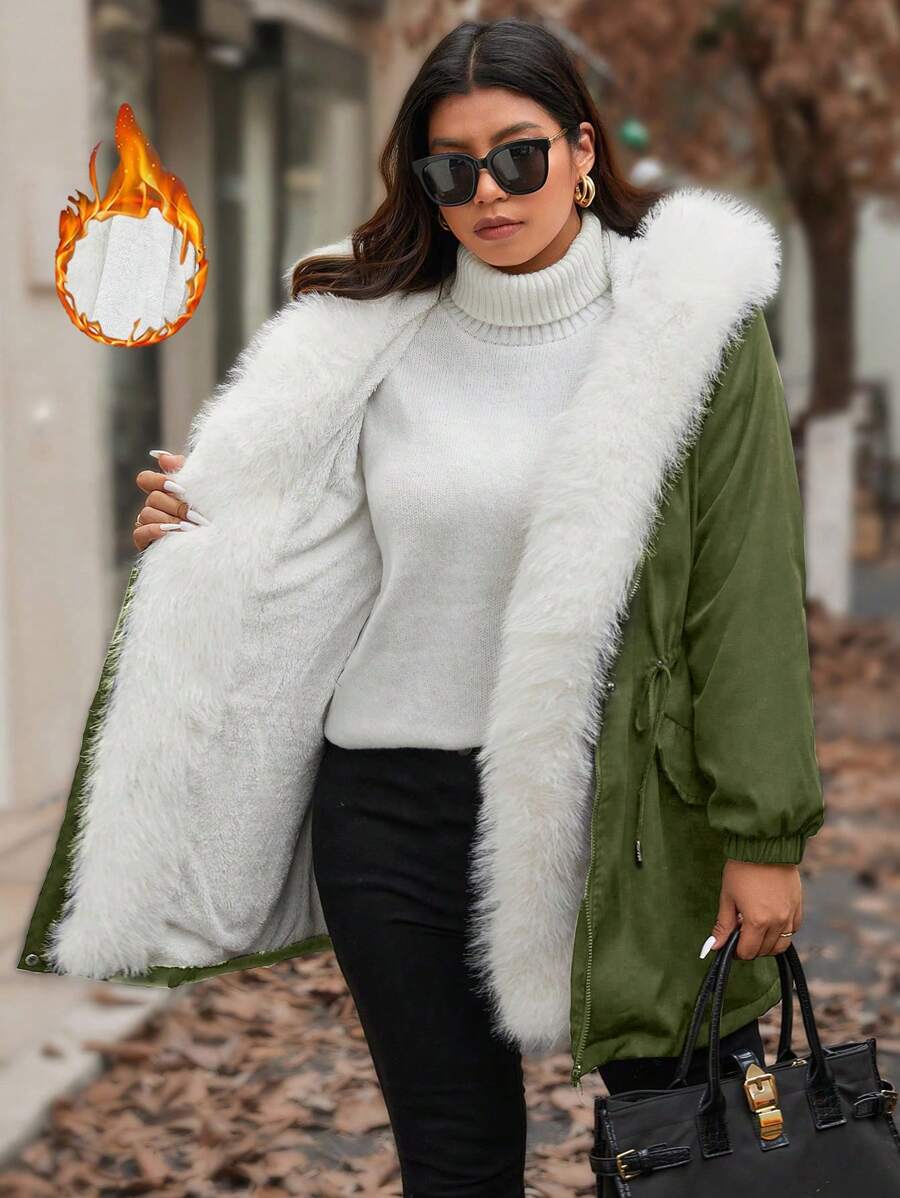 Calvaya Chaqueta de forro polar de manga larga con cintura ajustada, estilo patchwork y peluda, talla grande