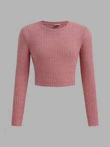 Tween Girls' Fitted Casual Simple Comfortable Versatile Round Neck Letter Graphic Long Sleeve T-Shirt