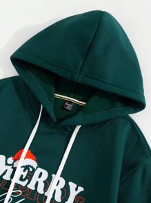 Manfinity Hypemode Men's Letter Print Pocket Christmas Hoodie Sweatshirt, Casual Pullover Graphic Long Sleeve Hoodie, For Friends, Husband, Boyfriend Gifts