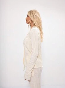 MUSERA Collared Button Through Cardigan Winter Elegant - Cream - View 2