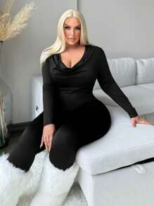 SHEIN SXY Women Plus Size Autumn/Winter Turtleneck Jumpsuit Seamless Jumpsuitblack Body Suitblack Jumpsuit Long Sleeveplus Size Body Suit