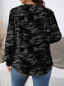 SHEIN LUNE Casual minimalistische allover camouflage print losse pasvorm pullover sweatshirt, grote maat