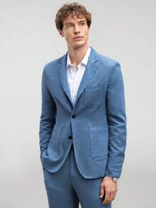 Manfinity VCAY Conjunto de chaqueta y pantalón de traje tejido de manga larga para hombres, traje de negocios casual de primavera/verano (2 piezas)