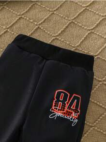 Babyboy & Babygirl Autumn Street Life Casual Graphic Street Fashion Club Black Long Sleeve Sweatshirt And Pants Sporty Set,84&CHASE Flame Logo Print - Black - View 5