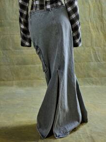 MUSERA Falda maxi de mezclilla tipo cargo, estilo lindo del 90, primavera y verano