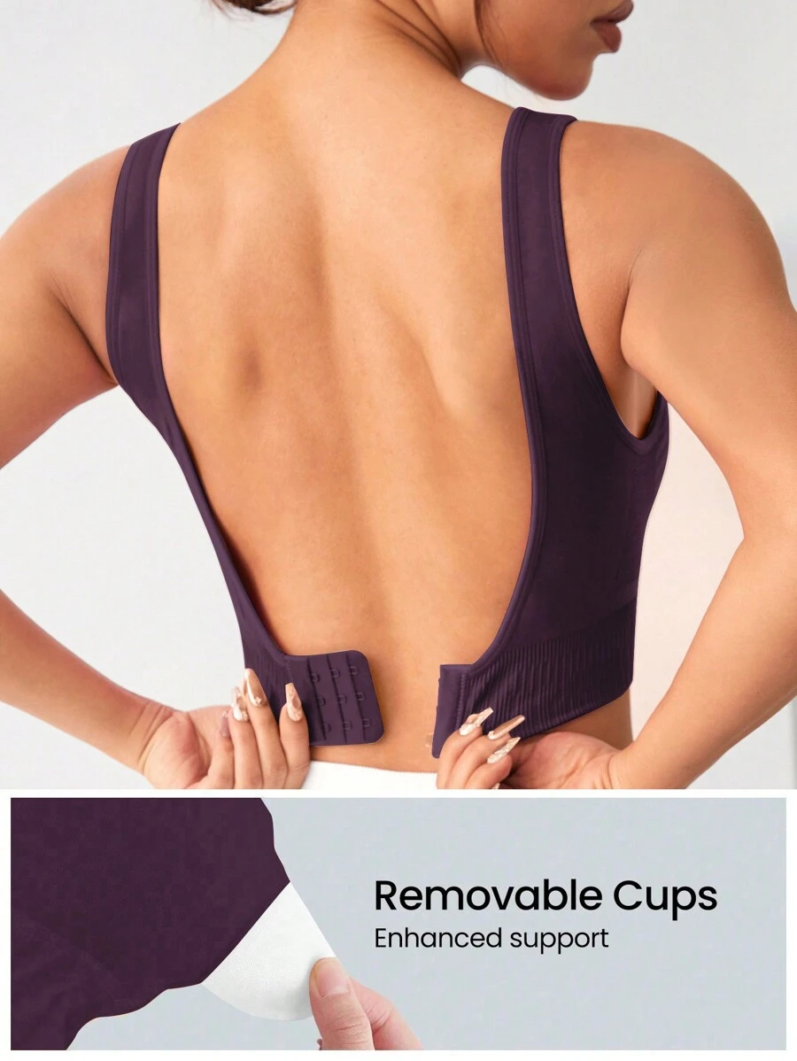 SHEIN Minimalist Seamless Adjustable Back Hook Sports Bra - Purple - View 1