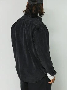 DAZY 男士休闲简约纯色衬衫，春秋季长袖男衬衣 - 灰色 - 查看 8