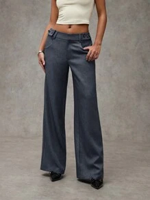 SHEIN BAE Women's Casual & Commuting Solid Color Low-Waist Wide-Leg Suit Pants Winter Women Clothes Thanksgiving Women Outfit Flare Leggings Christmas Women Dress