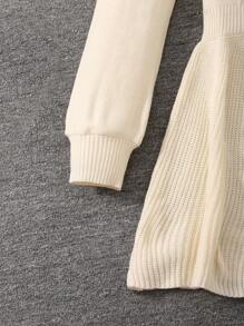 SHEIN Teen Girl White/Autumn/Winter/Elegant Casual/Square Neck Pattern Long Sleeve Lantern Sleeve Waist Dress - White - View 4