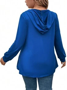 Casual Hooded Long Sleeve Knit T-Shirt, Solid Color, Plus Size