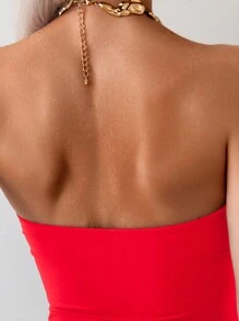 SHEIN X Sofía Suescun Swim Chiccia 2025 女士纯色镂空金属装饰连体泳衣夏季 - 紅色 - 查看 5
