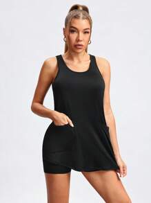 时尚休闲连衣裙搭配紧身裤，简约时尚，日常穿着 - 黑色 - 查看 1