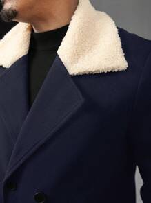 Manfinity Homme Plus Size Men's Casual Colorblock Lapel Double-Breasted Jacket, Autumn/Winter - Royal Blue - View 3