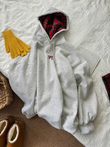DAZY Sudadera holgada informal con capucha para mujeres con bordado de mariposa, manga larga, otoño