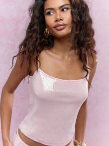 MISSGUIDED 亮片吊带背心，细肩带设计，闪亮晚宴派对假日场合夏季夜晚春季系列，无袖。 - 粉色 - 查看 3