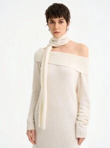 Aalyst Women Casual Asymmetric Collar Solid Color Knitted Sweater Dress, Autumn/Winter