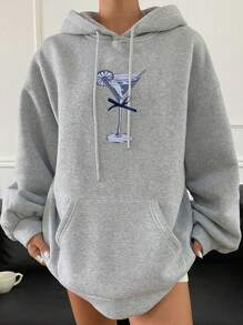 DAZY Áo nỉ dáng rộng thoải mái cho nữ, Áo hoodie mới ra mắt mùa thu - Xám - Xem 1