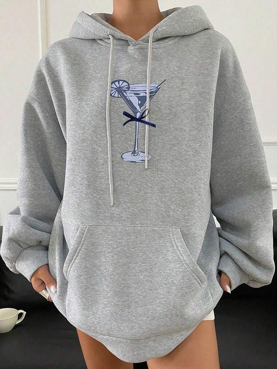 DAZY Áo nỉ dáng rộng thoải mái cho nữ, Áo hoodie mới ra mắt mùa thu - Xám - Xem 1