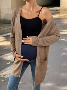 SHEIN Maternity Autumn New Fashion Work Business Casual Commuting Jacquard Fabric 2 Pockets Long-Sleeved Jacket - Brown - View 1