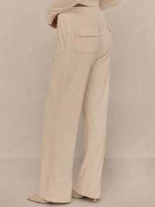 MUSERA Button Detail Straight Leg Trousers Vacation  Party Summer Casual - Yellow - View 3