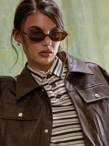 MUSERA 仿皮口袋细节卡车司机夹克 冬季晚装 - 棕色 - 查看 4