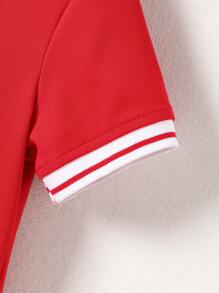 SHEIN Elladie kids 女童简约纯色 Polo 领爱心印花短袖连衣裙