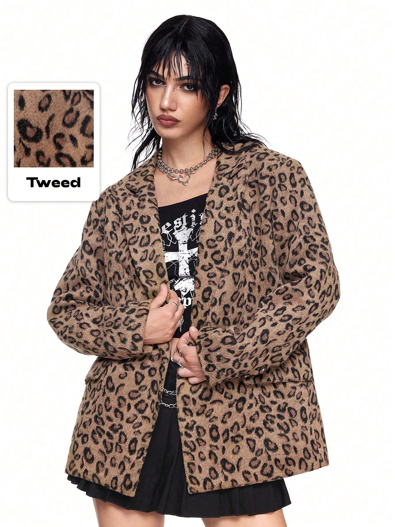 Our Grunge Punk Women's Vintage Leopard Print Blazer, Autumn