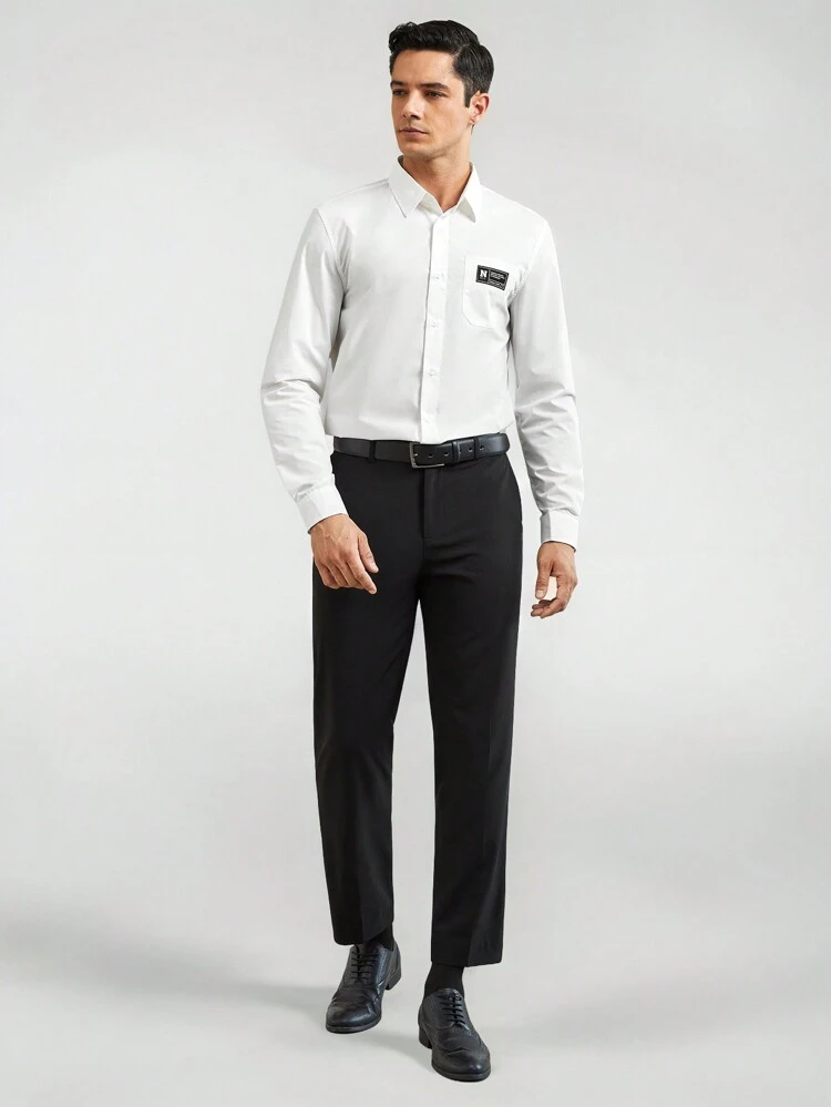 Men Letter Patched Detail Pocket Front Shirt