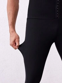 Men's Plain Color Waist Buckle Casual Sweat Pants - Black - View 5