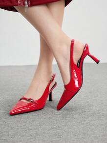 CUCCOO BIZCHIC Fashionable Red Pointed Toe Backless High Heel Shoes - Burgundy - View 7