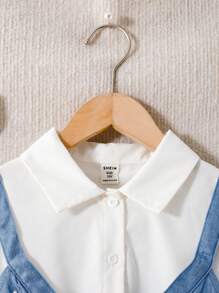 SHEIN 青少年女孩梭织翻领开襟荷叶边袖长袖修身衬衫裙和梭织串珠吊带背心两件套，适合春季外出、返校