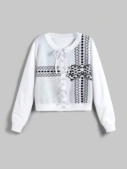 Kawaii كارديجان فراشة ذو نقشات دائرية مجردة، موضة بسيطة للاستخدام اليومي الكاجوال