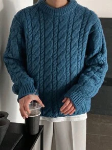 DAZY Men's Solid Color Crew Neck Sweater, Casual Style For Autumn/Winter - Blue - View 3