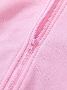 SHEIN Vintaside Kids 1件女嬰休閒可愛純色抓絨連帽拉鍊夾克，適合秋冬，粉紅色 - 粉色 - 查看 5
