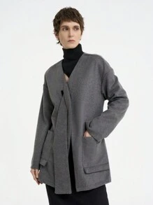 Aalyst Women's Solid Dropped Shoulder Long Sleeve Pocket Loose Casual Jacket, Autumn/Winter