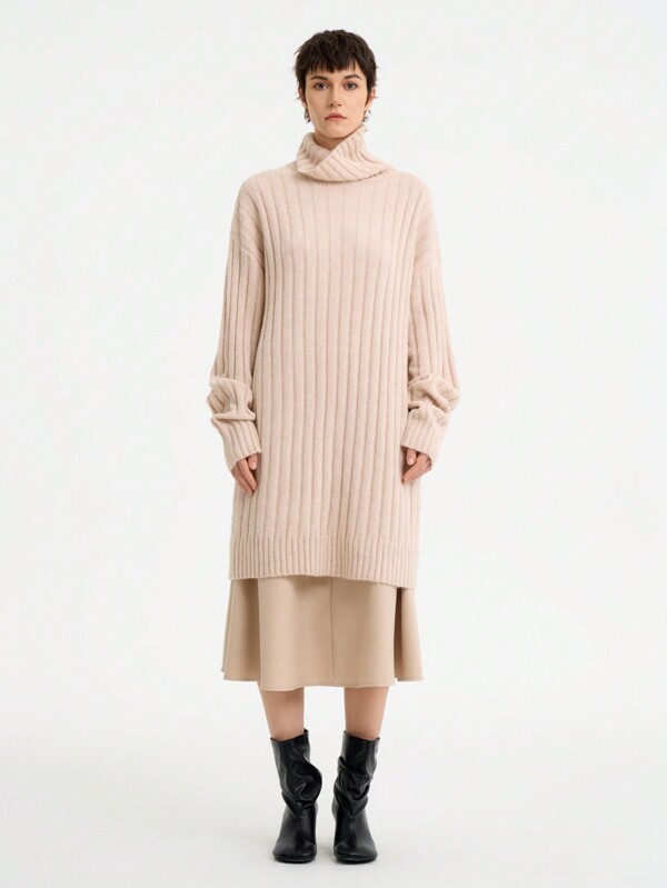 Aalyst Vestido de suéter informal de cuello alto oversize para mujeres