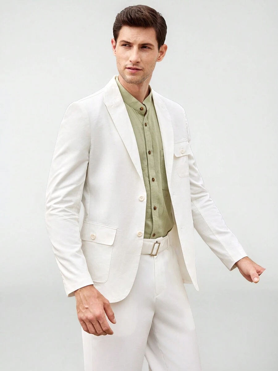 Manfinity VCAY Men's Woven Casual Business Suit Jacket, Suitable For Office - White - View 1