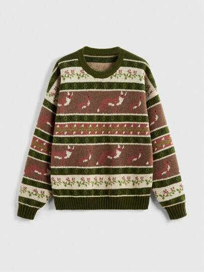 Fairycore Women's Round Neck Allover Print Casual Versatile Long Sleeve Pullover Sweater