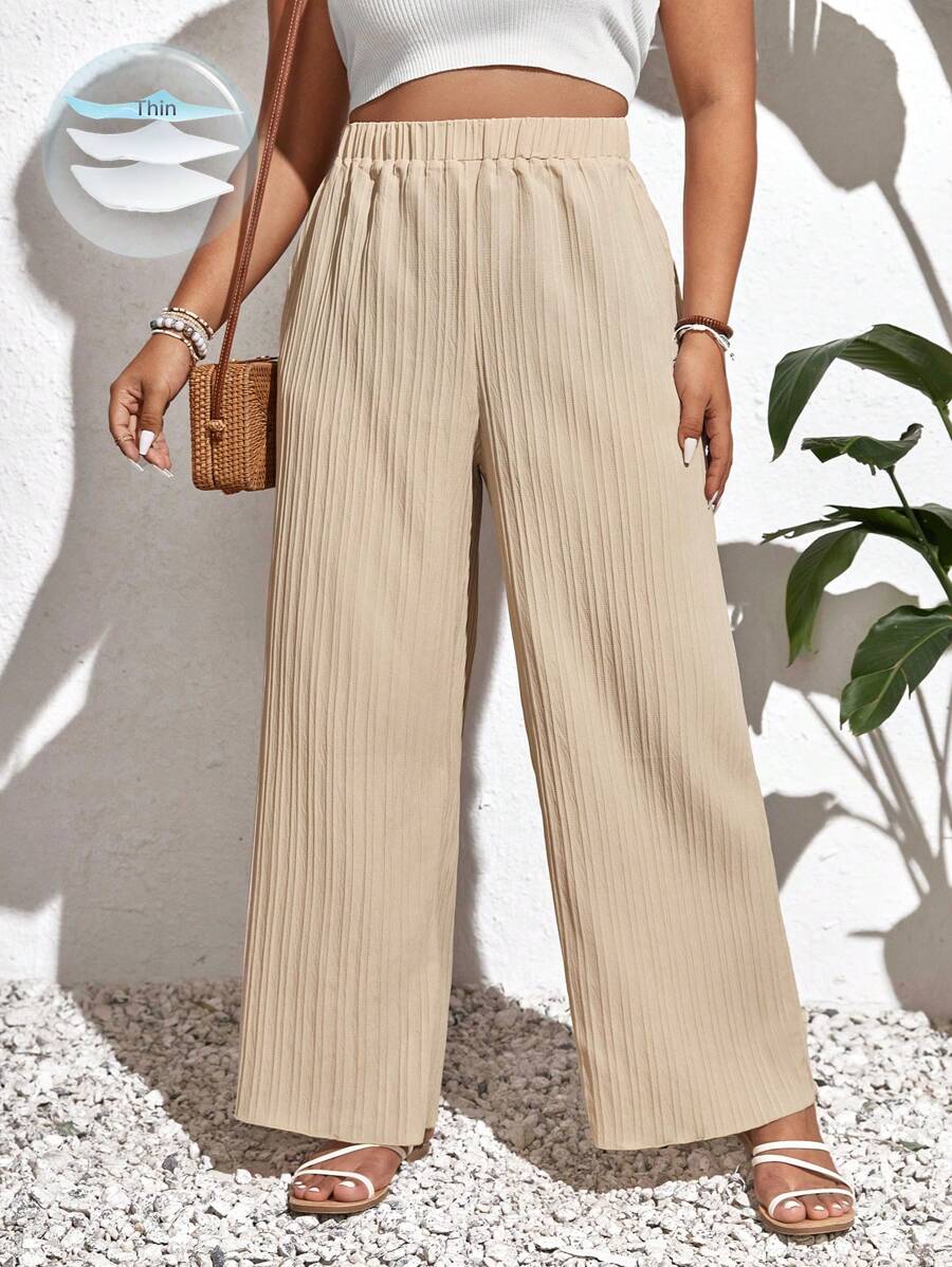SHEIN Frenchy Plus Solid Plisse Wide Leg Pants
