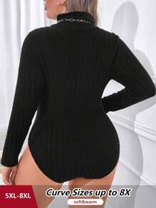 SHEIN CURVE+ Body de manga larga de cuello alto de color sólido para mujer de talla grande