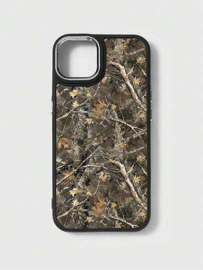 Fairycore 1pc Vintage-Style Dried Leaf & Branch Pattern Black Phone Case, Compatible With IPhone 11 12 13 14 15 Pro Max