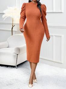 SHEIN Lady Vestido de manga larga elegante de talla grande negro para ocasiones especiales, atuendos de festival, vestido de Halloween, vestido largo de fiesta de color marrón, vestido de manga larga para el Día de Acción de Gracias, vestido de fiesta para días festivos