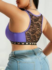 Lace Patchwork Seamless Comfortable Minimalist Plus Size Bras & Wire-Free Bras - Purple - View 2