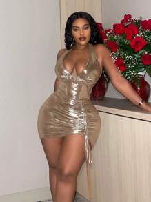 Slaydiva Women's Party & Street Mini Halter Neck Dress - Champagne - View 4