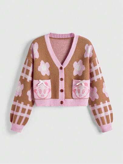 Kawaii Women Casual Floral & Animal Design Cardigan, Autumn/Winter